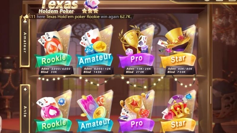 Texas Holdem Poker - Tham Gia Thỏa Thích Với 4 Sảnh Cược 2 Texas Holdem Poker có 4 sảnh cược để anh em thỏa sức lựa chọn và tham gia